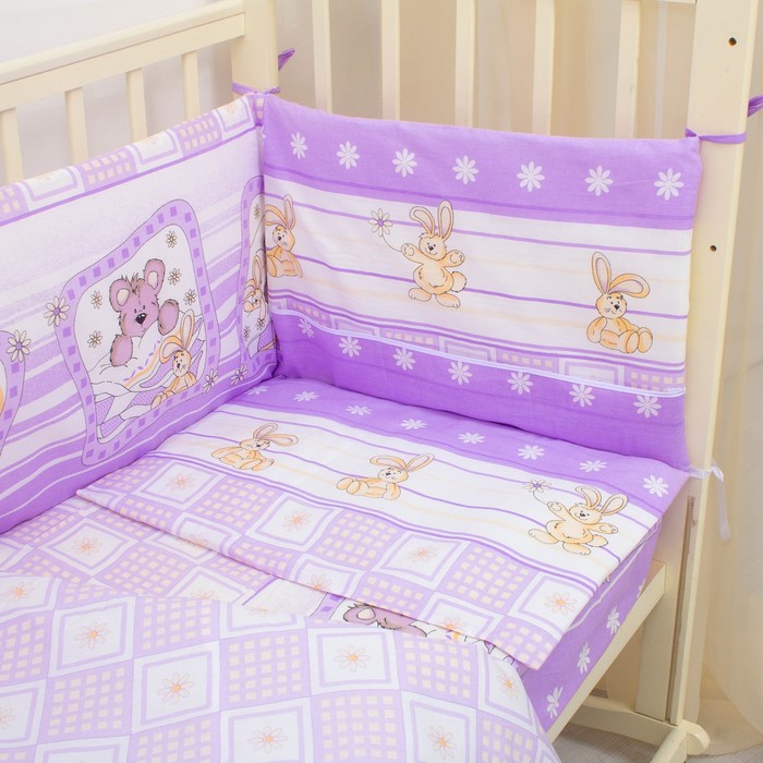 К-т в кровать Зайки в ромашках 6пр., сиреневый, бязь/аэрофайбер, 120г/м, хл100%
