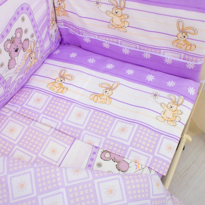 К-т в кровать Зайки в ромашках 6пр., сиреневый, бязь/аэрофайбер, 120г/м, хл100%