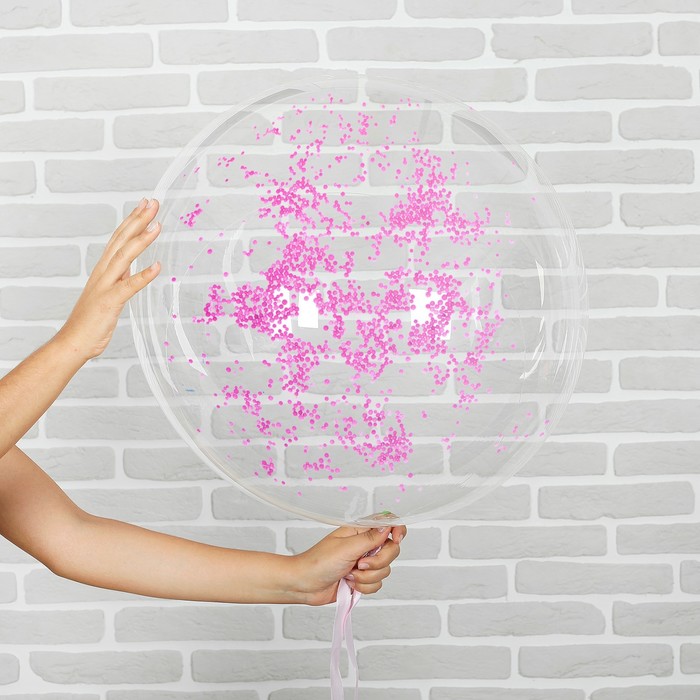 Шар воздушный 18" "Праздник" прозрачный + розовый пенопласт, лента, гирлянда, насос