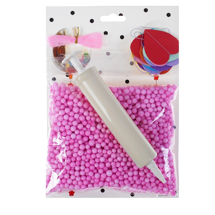 Шар воздушный 18" "Праздник" прозрачный + розовый пенопласт, лента, гирлянда, насос