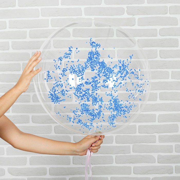 Шар воздушный 18" "Праздник" прозрачный + голубой наполнитель, лента, гирлянда, насос