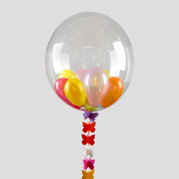 Шар воздушный 18" прозрачный + 20 шаров 3", лента, гирлянда