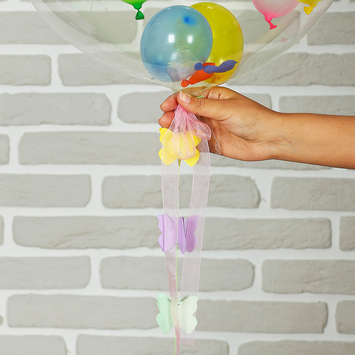 Шар воздушный 18" прозрачный + 20 шаров 3", лента, гирлянда