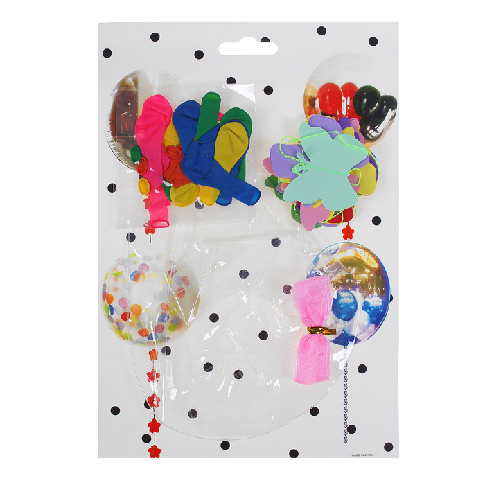 Шар воздушный 18" прозрачный + 20 шаров 3", лента, гирлянда