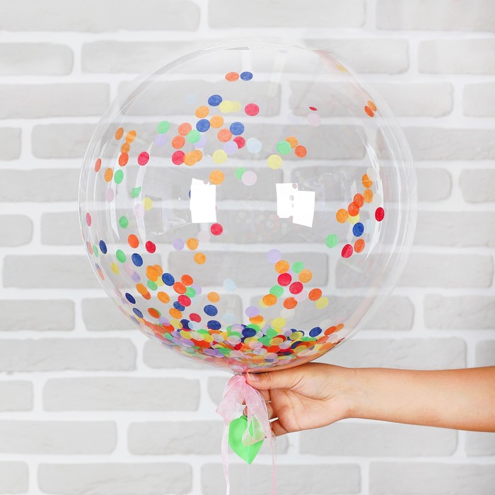 Шар воздушный 18" "Нежность" прозрачный + кружочки, лента, гирлянда