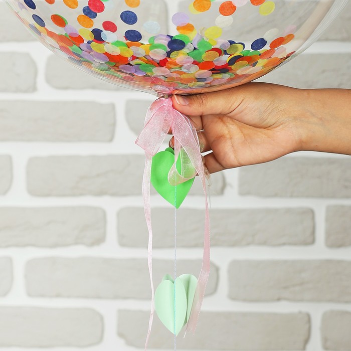 Шар воздушный 18" "Нежность" прозрачный + кружочки, лента, гирлянда