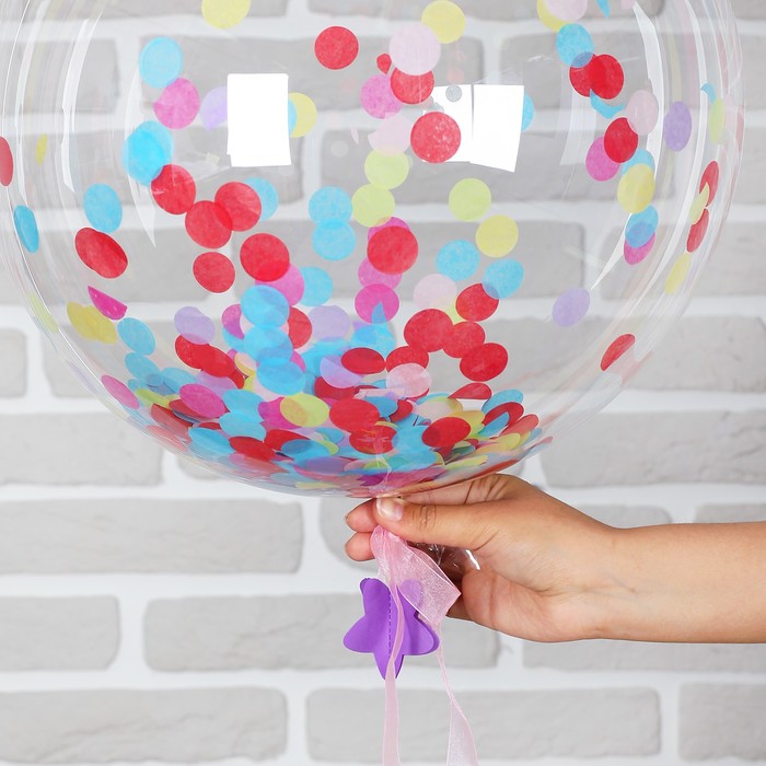 Шар воздушный 18" "Праздник" прозрачный + конфетти, лента, гирлянда