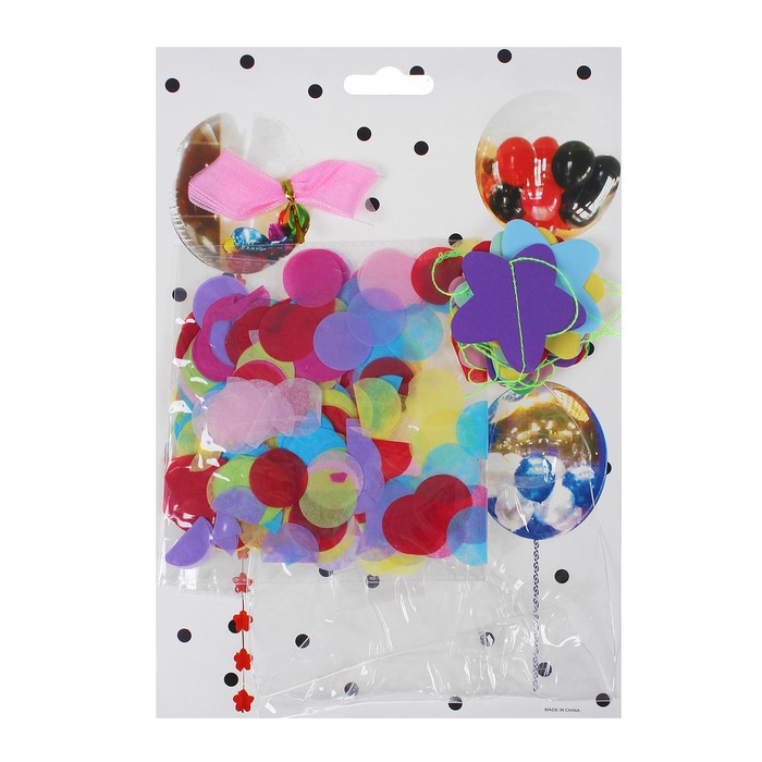 Шар воздушный 18" "Праздник" прозрачный + конфетти, лента, гирлянда