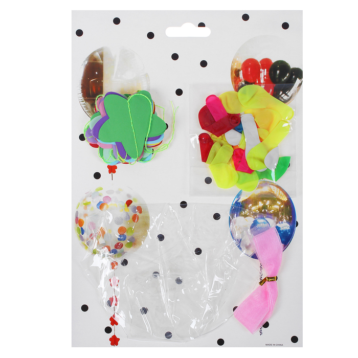 Шар воздушный 18" "Праздник" прозрачный + 10 шариков 3", лента, гирлянда