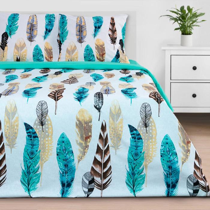 Постельное бельё "Этель" Дуэт Перья 143*215 см - 2 шт, 220*240 см, 70*70 см - 2 шт, поплин