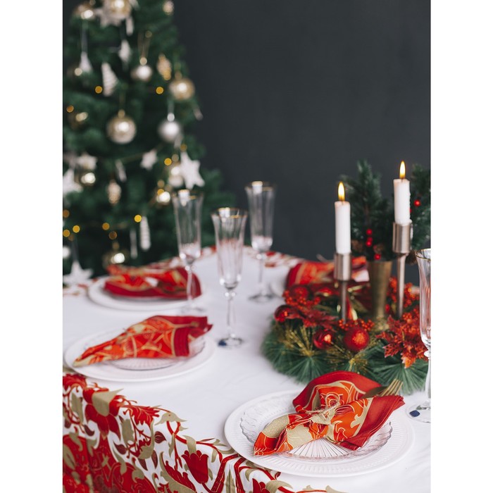 Набор столовый Этель" Сказочные узоры", скатерть 220 х 150 см, салфетки - 12 шт, 100% хл