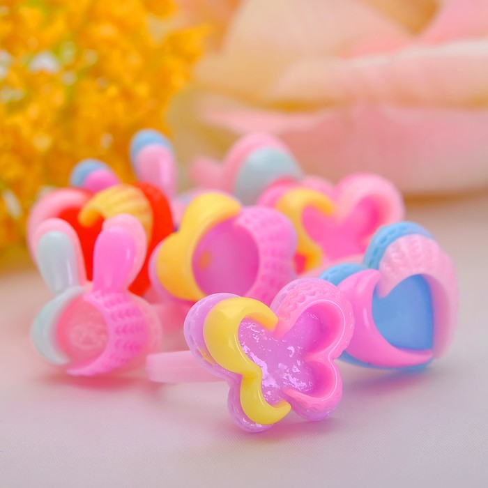 Кольцо детское "Выбражулька" радужное, форма МИКС, цвет МИКС, фас 100 шт