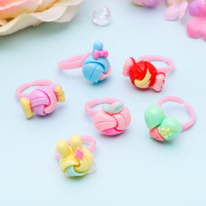 Кольцо детское "Выбражулька" объемное, форма МИКС, цвет МИКС, фас 100 шт