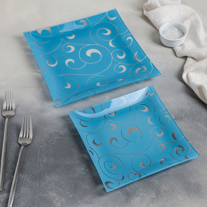 Набор блюд "Марокко", 2 шт: 19х19 см, 24х24 см, цвет голубой, подарочная упаковка