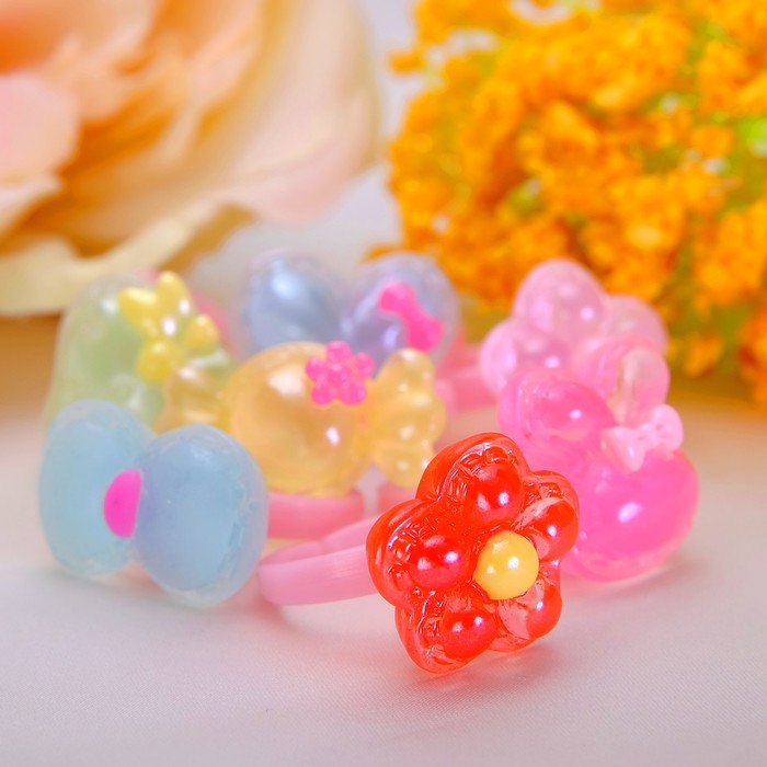 Кольцо детское "Выбражулька" перламутровое, форма МИКС, цвет МИКС, фас 100 шт