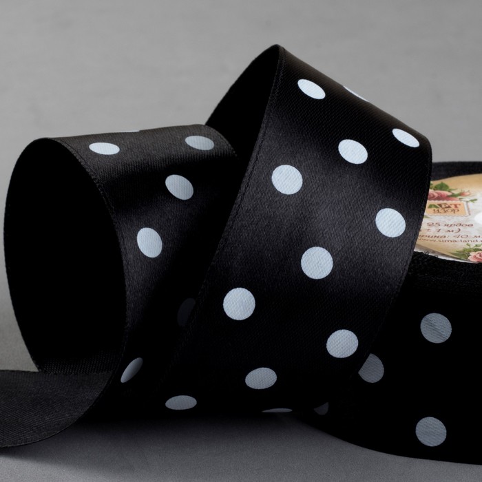 Лента атласная "Горох", 40мм, 23±1м, цвет чёрный
