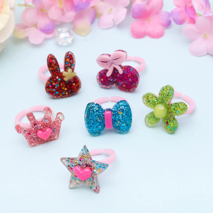 Кольцо детское "Выбражулька" блестящее, форма МИКС, цвет МИКС, фас 100 шт