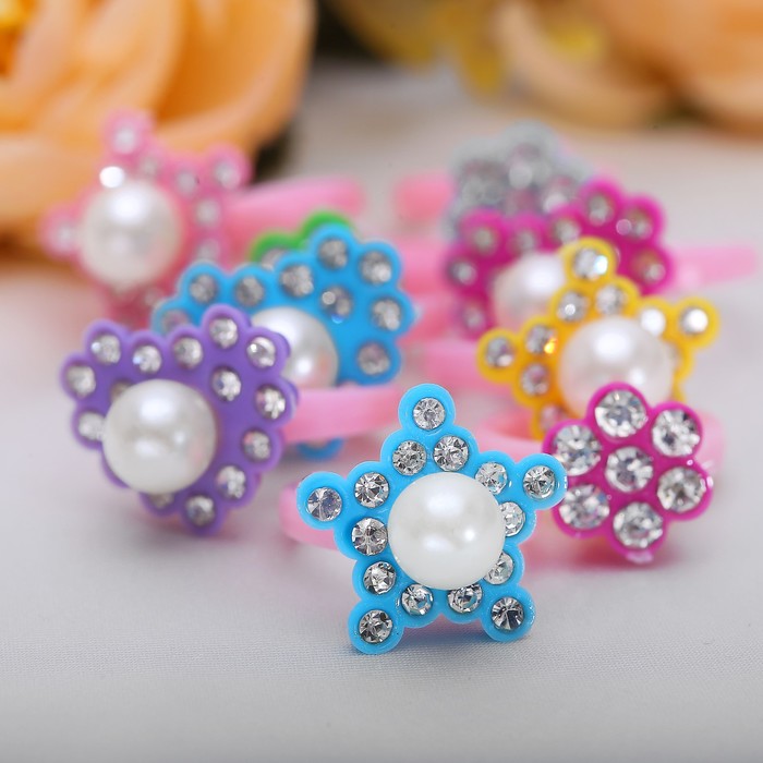 Кольцо детское "Выбражулька" жемчуг в стразах, форма МИКС, цвет МИКС, фас 100 шт