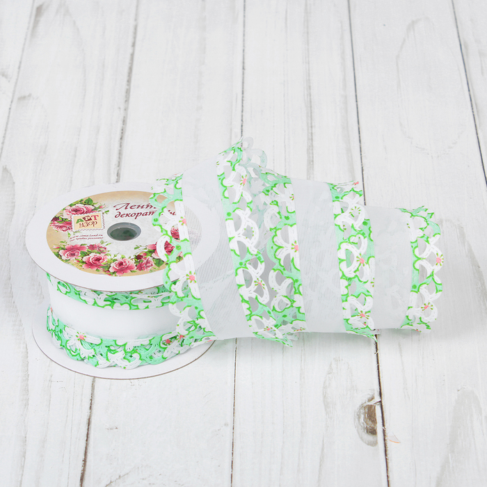 Лента декоративная "Кружево", 40мм, 9±1м, цвет зелёный