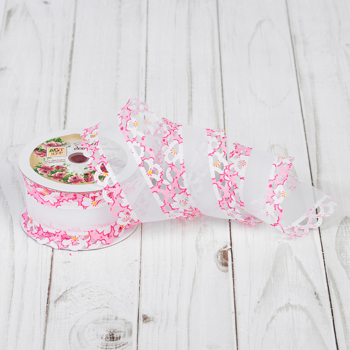 Лента декоративная "Кружево", 40мм, 9±1м, цвет розовый