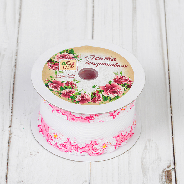 Лента декоративная "Кружево", 40мм, 9±1м, цвет розовый