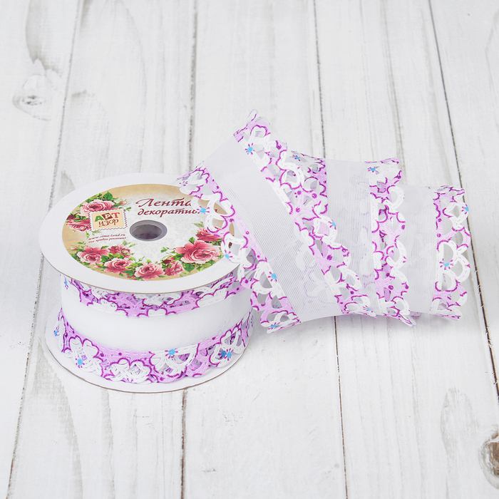 Лента декоративная "Кружево", 40мм, 9±1м, цвет сиреневый