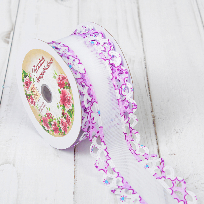 Лента декоративная "Кружево", 40мм, 9±1м, цвет сиреневый