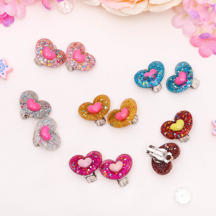 Клипсы детские "Выбражулька" сердца с блестками, цвет МИКС