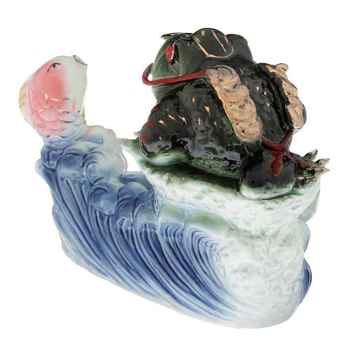 Нэцкэ "Жаба с рыбой на волне"