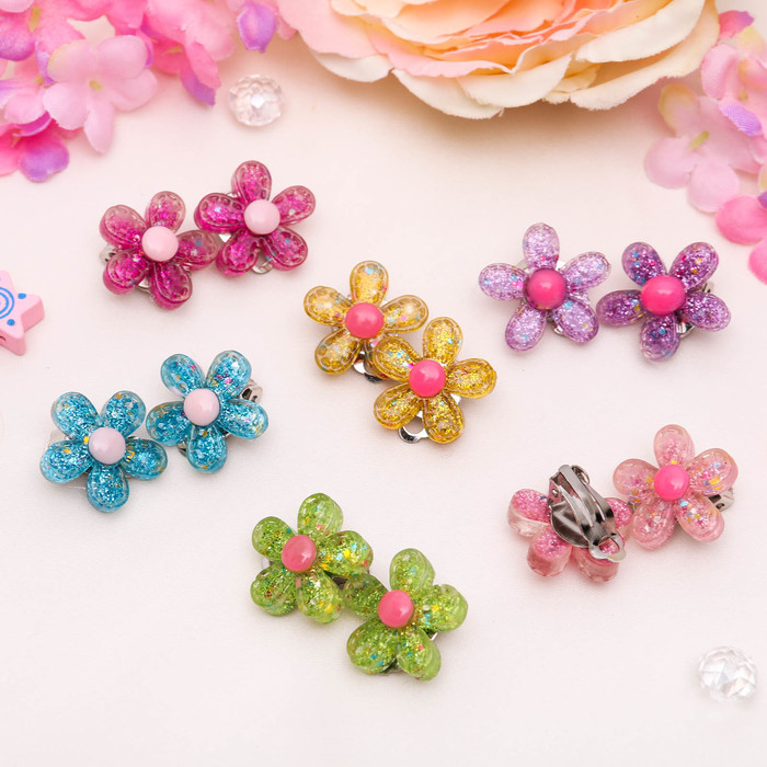 Клипсы детские "Выбражулька" цветок блестящий, цвет МИКС