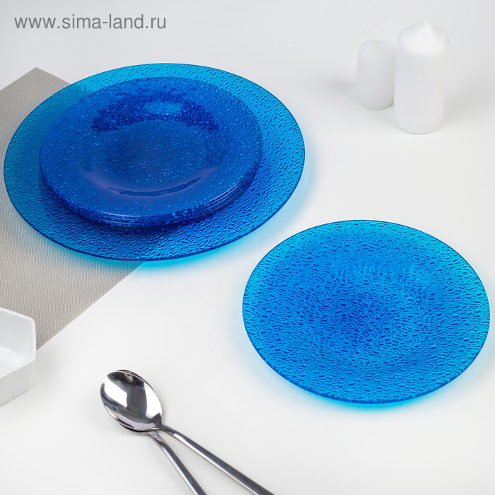 фото Сервиз столовый, 7 предметов: 1 тарелка d=29,5 см, 6 тарелок d=22 см, цвет синий vellarti