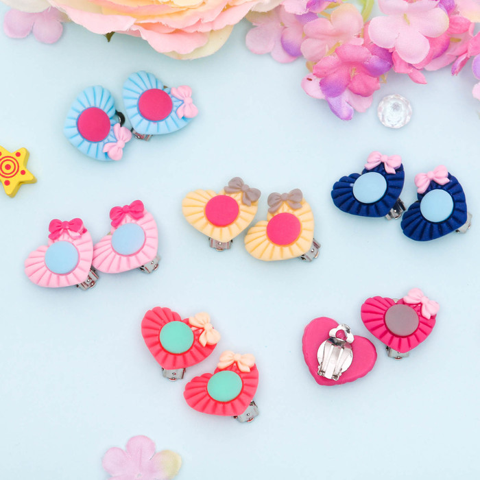 Клипсы детские "Выбражулька" сердца рифленые, цвет МИКС