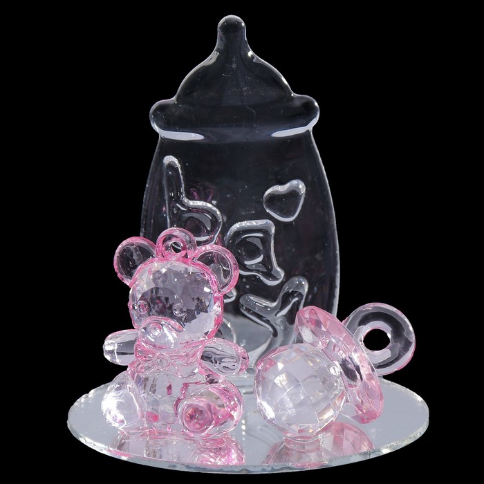 Сувенир стекло "Бутылочка, пустышка и медвежонок на зеркале" МИКС 8,8х8х5,5 см