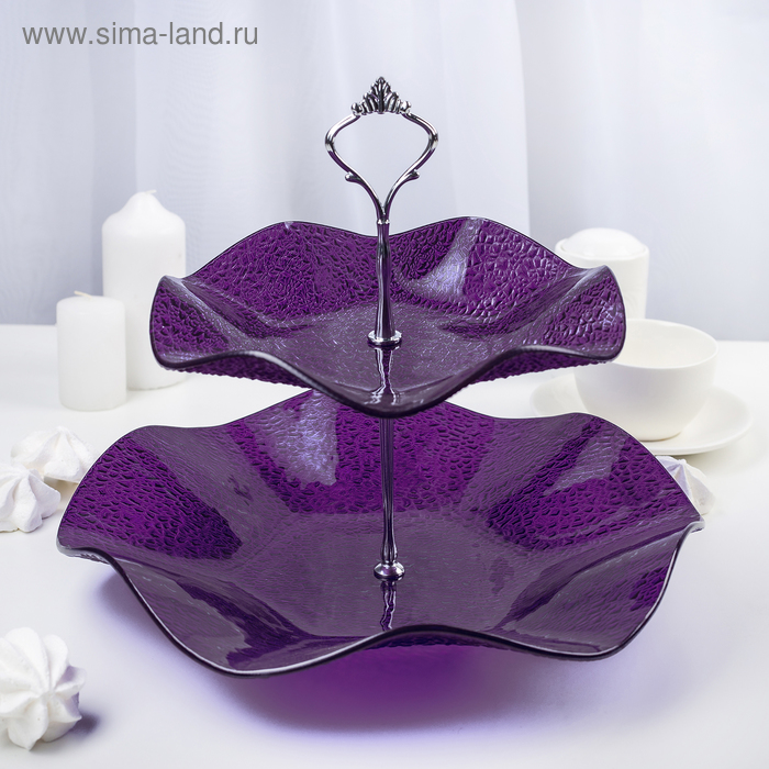 фото Этажерка 2-х ярусная 30×21 см, цвет фиолетовый, подарочная упаковка, основание микс vellarti
