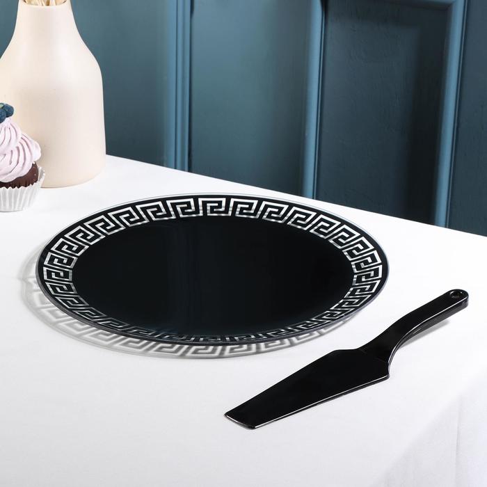 Блюдо 30 см "Версаче", с лопаткой, цвет чёрный, подарочная упаковка