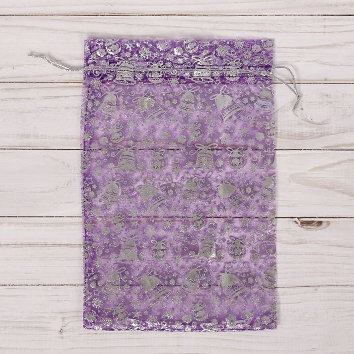 Мешочек подарочный органза фиолетовый "С Новым Годом!", 16 х 24 см