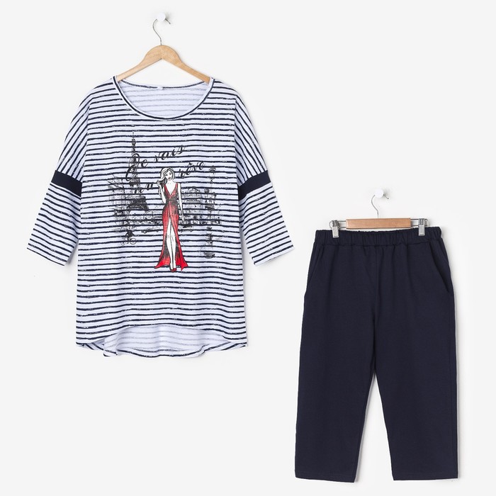 Комплект женский (туника, бриджи) КК236 цвет синий, р-р 56