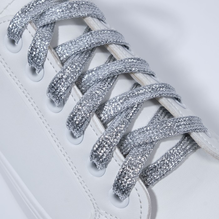 Шнурки для обуви, пара, плоские, 8 мм, 110 см, цвет серебряный
