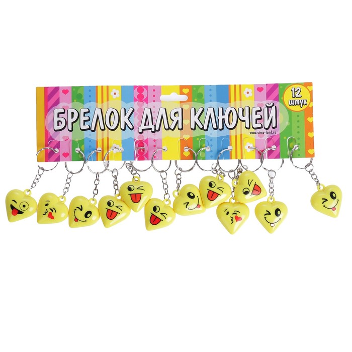 Брелок пластик "Сердце-смайл" МИКС 3,6х3,2 см