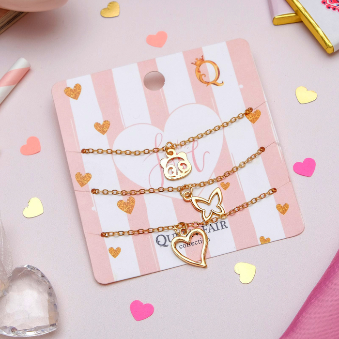 Браслет металл "Мульти" сердечко с пандой, (набор 3 штуки), цвет золото