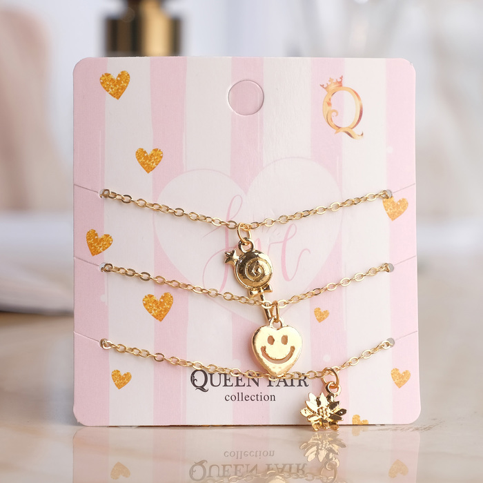 Браслет металл "Мульти" леденец и сердце, (набор 3 штуки), цвет золото