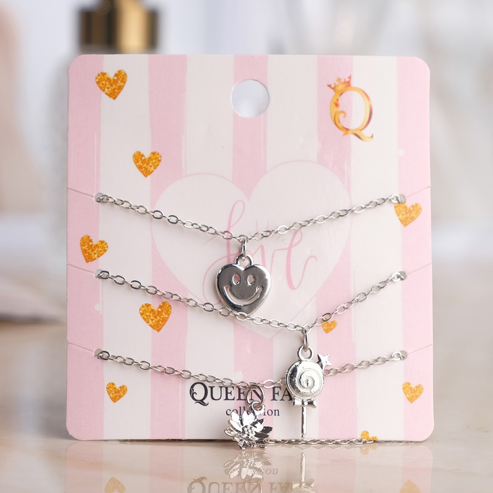 Браслет металл "Мульти" леденец и сердце, (набор 3 штуки), цвет серебро