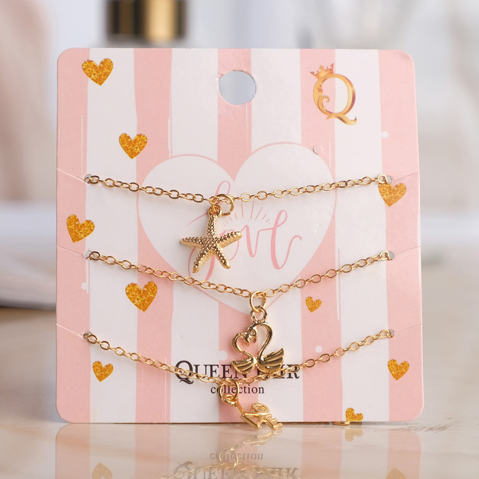 Браслет металл "Мульти" влюблённые лебеди, (набор 3 штуки), цвет золото