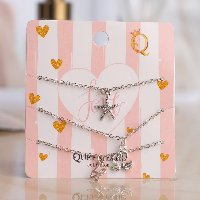 Браслет металл "Мульти" влюблённые лебеди, (набор 3 штуки), цвет серебро