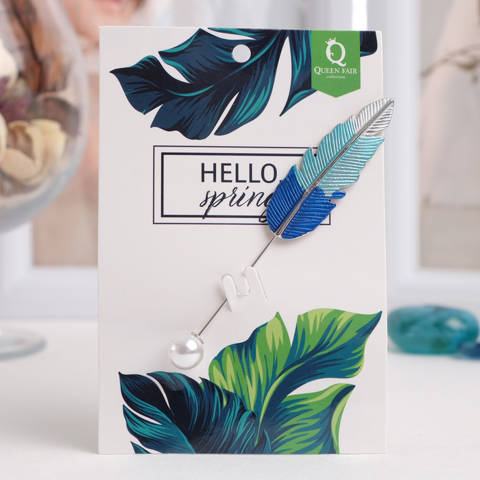 Булавка "Перо Какаду", 10см, разноцветная в серебре