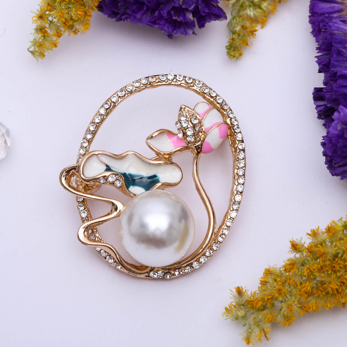 Брошь "Цветочная композиция", разноцветная в золоте