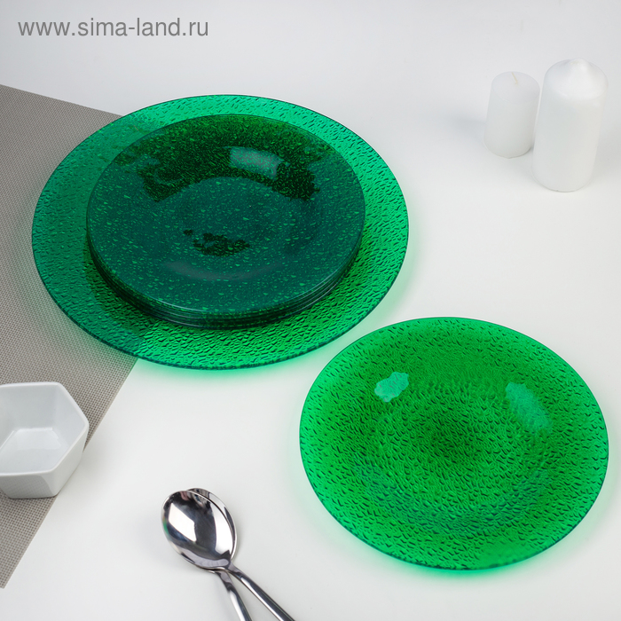 фото Сервиз столовый, 7 предметов: 1 тарелка d=29,5 см, 6 тарелок d=22 см, цвет зелёный vellarti