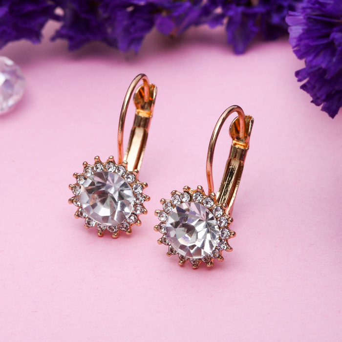 Серьги со стразами "Круг" звёздный, цвет белый в золоте