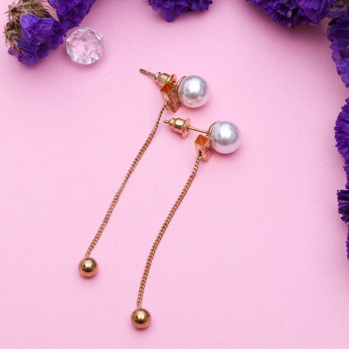 Серьги с жемчугом "Бусины" на цепочке, цвет белый в золоте