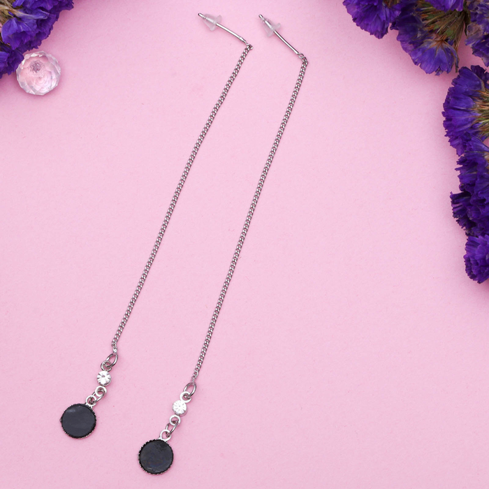 Серьги висячие "Цепочки" круг, цвет бело-чёрный в серебре